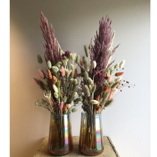Droogboeket + metallic vaas