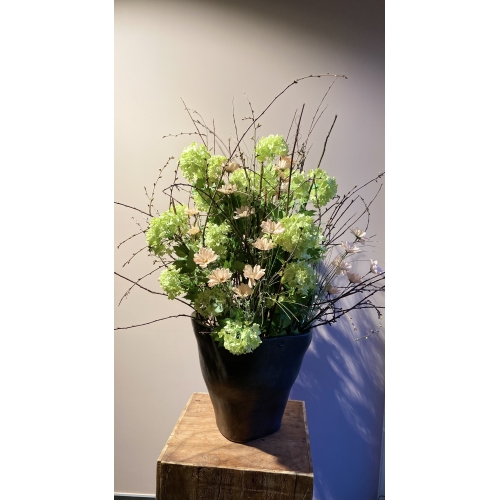 Zijden bloemen tinten groen / zalm